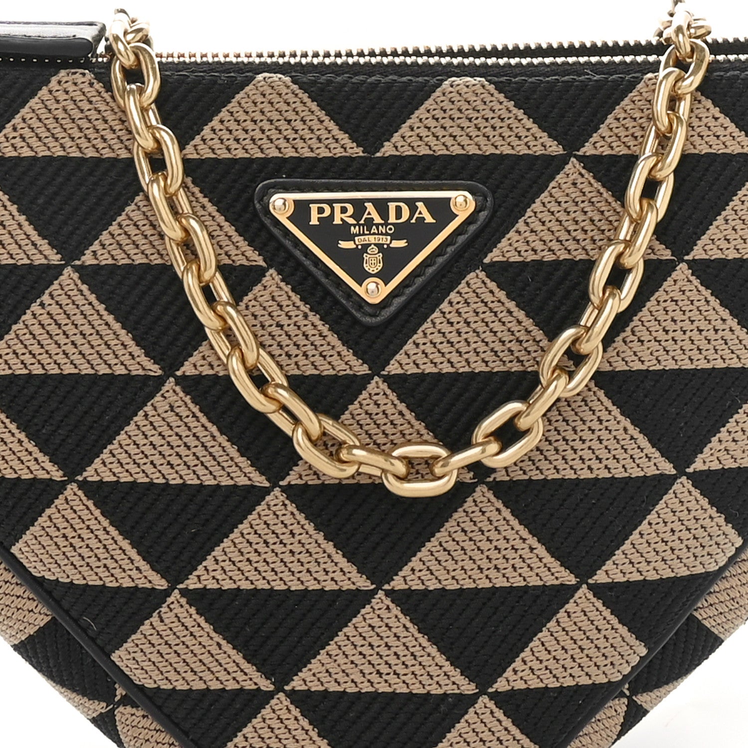Prada Jacquard Calfskin Triangolo Symbole Embroidered Mini Triangle Double Bag Black Corda 7 of 9