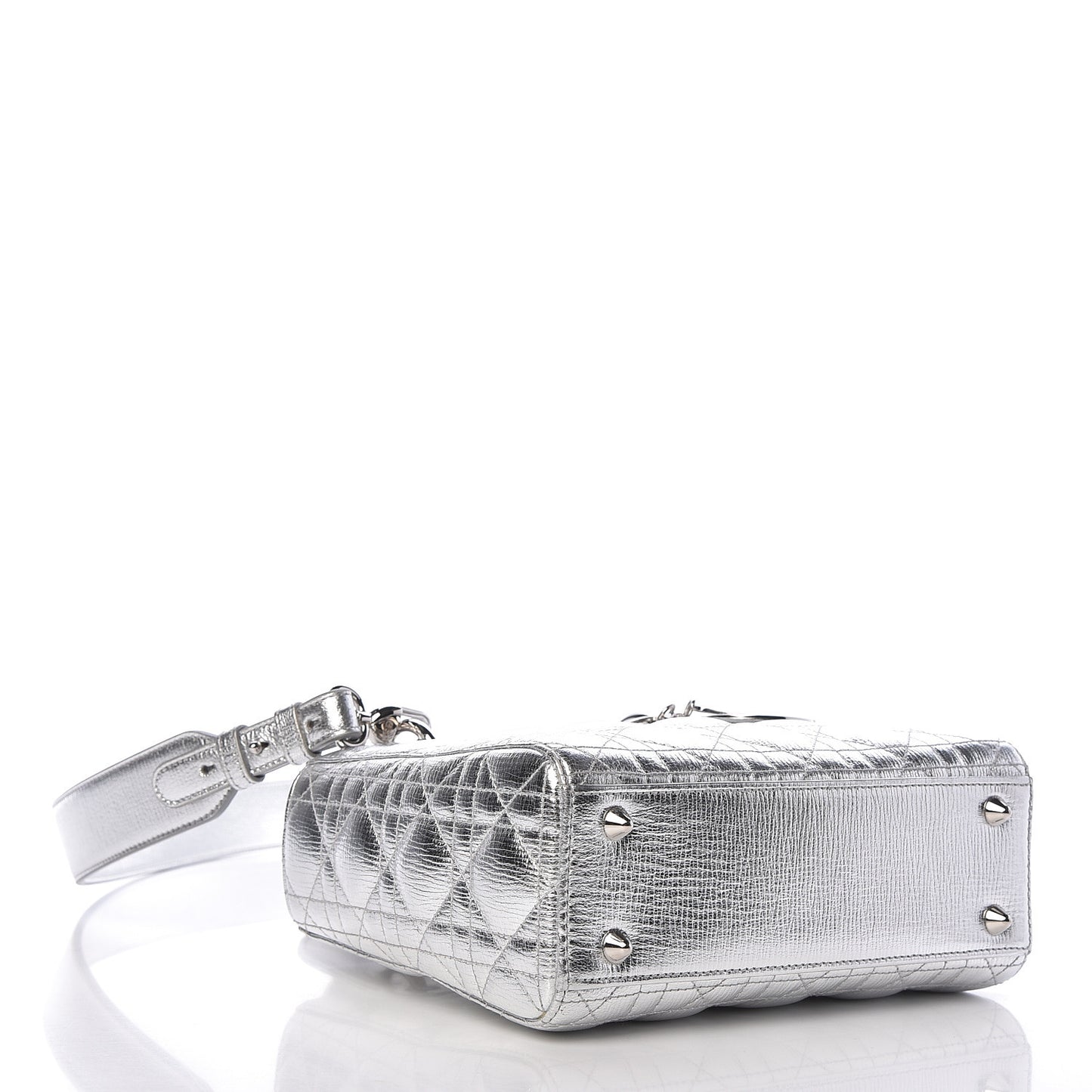 Metallic Grained Calfskin Cannage Small Lucky Badges My Lady Dior Silver