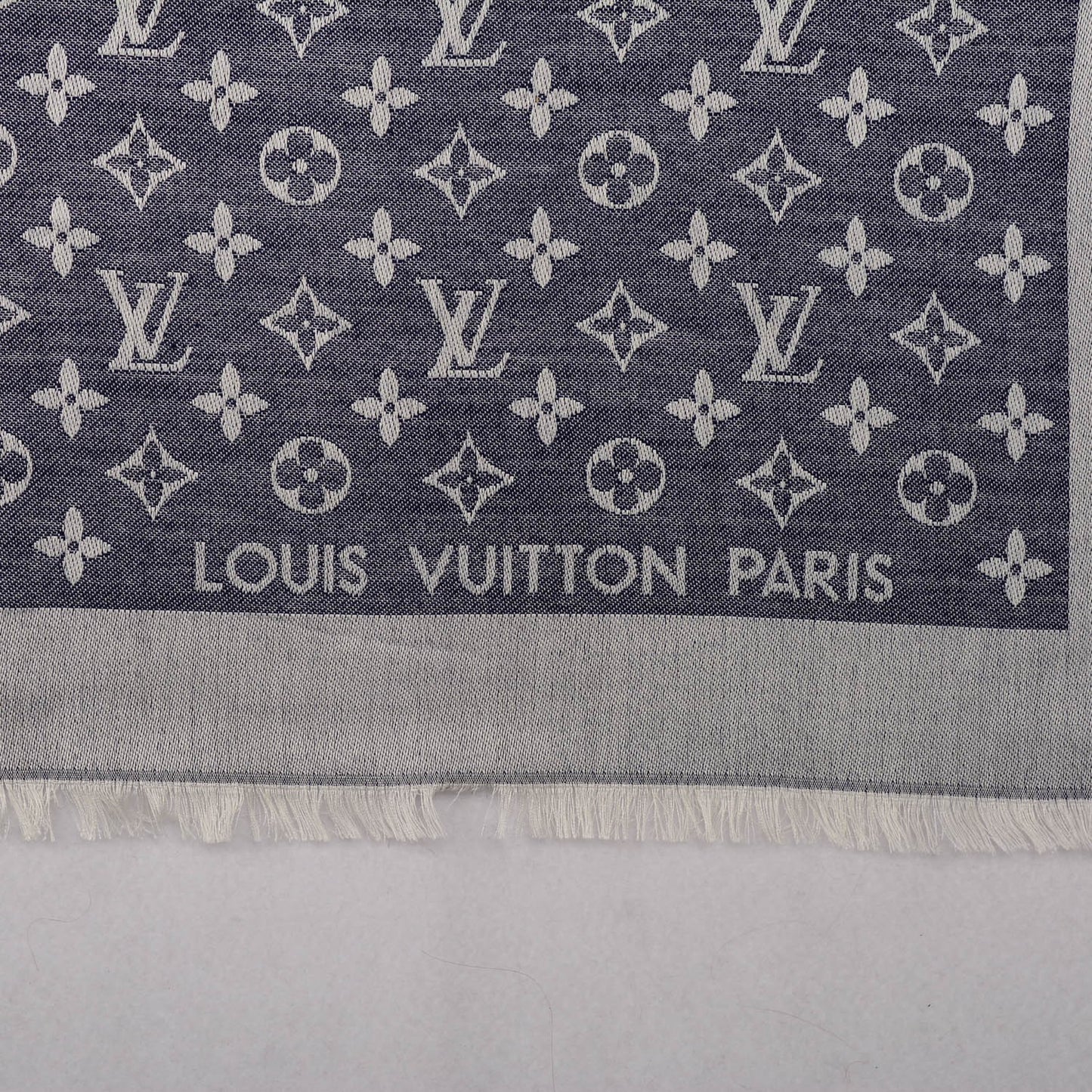Silk Wool Monogram Denim Shawl Blue