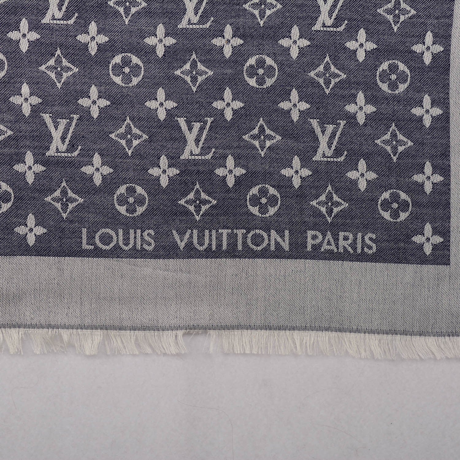 Louis Vuitton Silk Wool Monogram Denim Shawl Blue 4 of 5