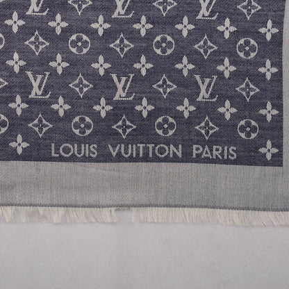 Louis Vuitton Silk Wool Monogram Denim Shawl Blue 4 of 5