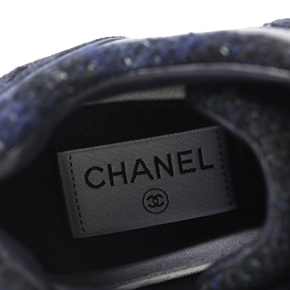 Chanel Iridescent Wool Tweed Suede Womens CC Sneakers 36 Navy Black White 8 of 9