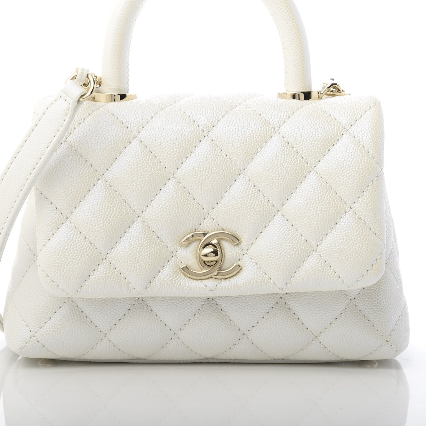Iridescent Caviar Quilted Extra Mini Coco Handle Flap Ivory