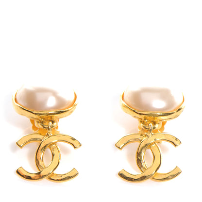 Chanel Pearl CC Dangle Clip On Earrings Gold 1 of 4