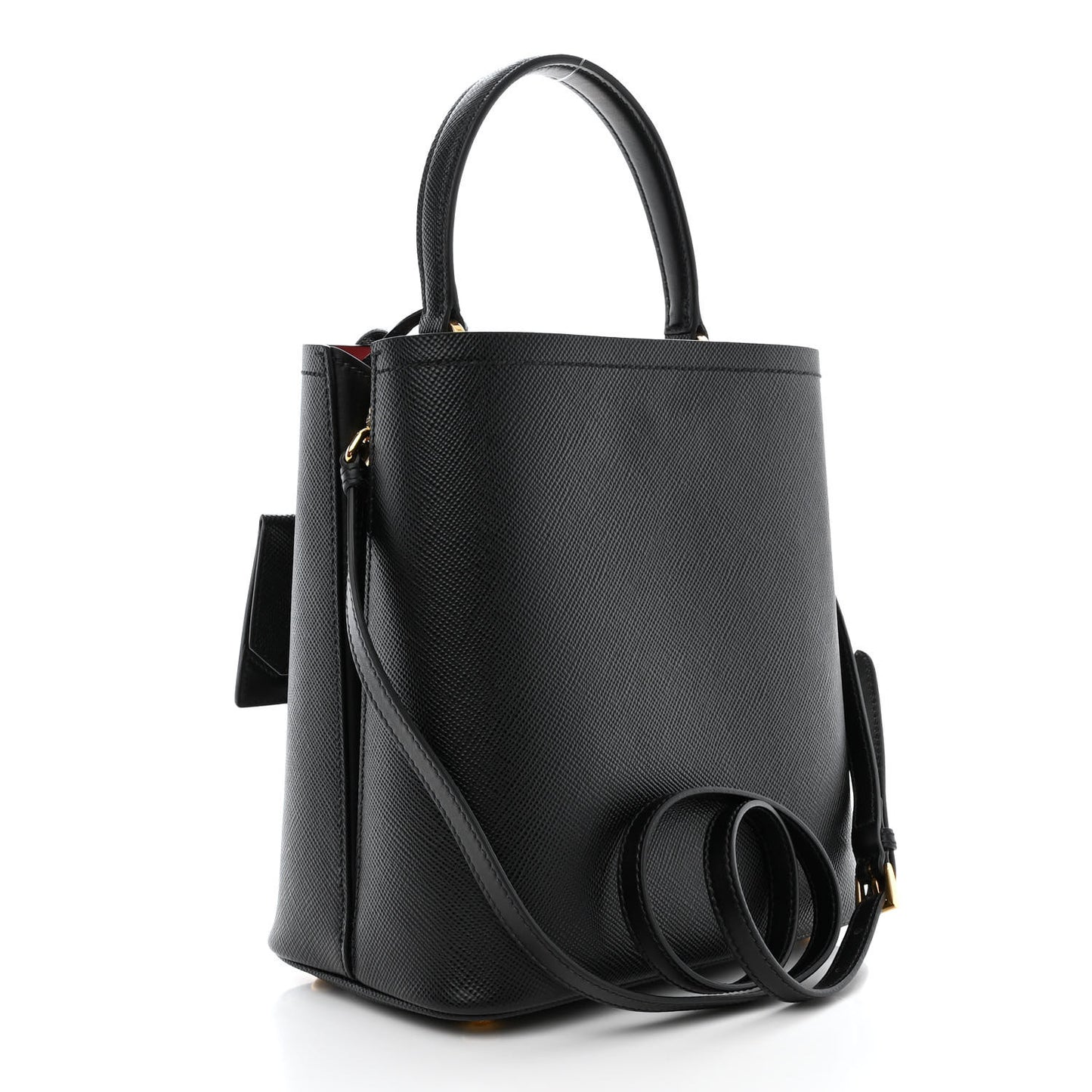 Saffiano Cuir Medium Panier Bucket Bag Black Fuoco