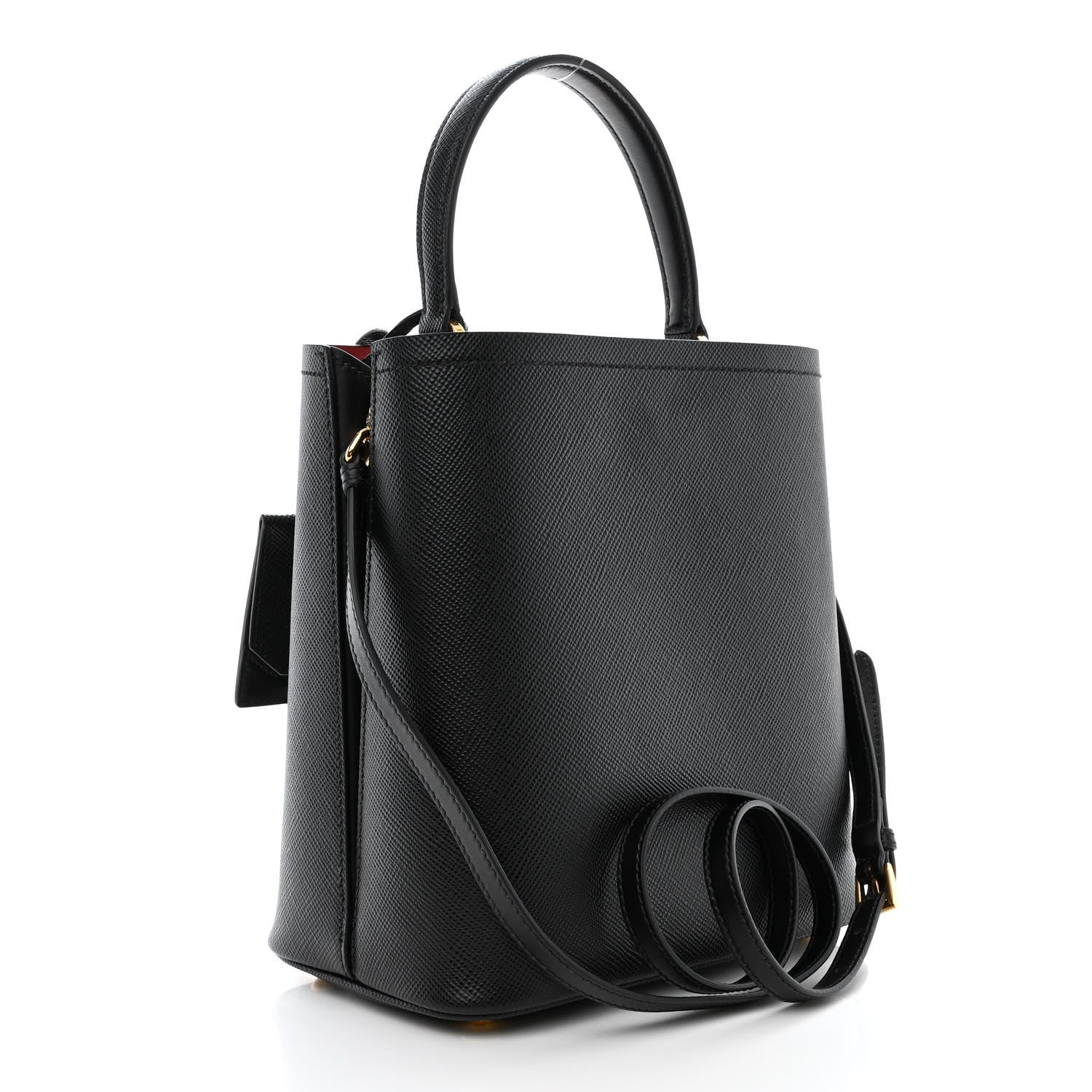 Prada Saffiano Cuir Medium Panier Bucket Bag Black Fuoco 3 of 11