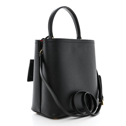 Prada Saffiano Cuir Medium Panier Bucket Bag Black Fuoco 3 of 11
