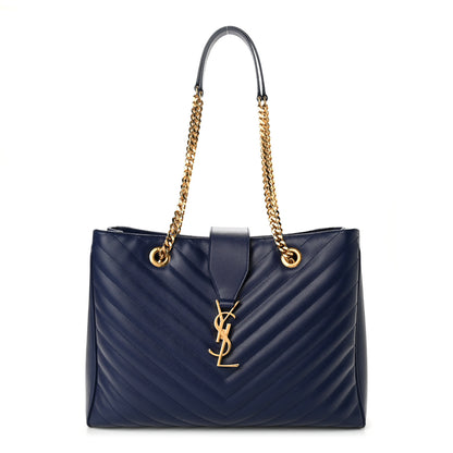 Saint Laurent Grain De Poudre Matelasse Chevron Monogram Shopping Bag Deep Marine 1 of 9