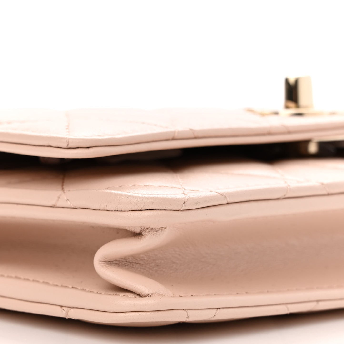 Lambskin Quilted Trendy CC Wallet On Chain WOC Light Beige