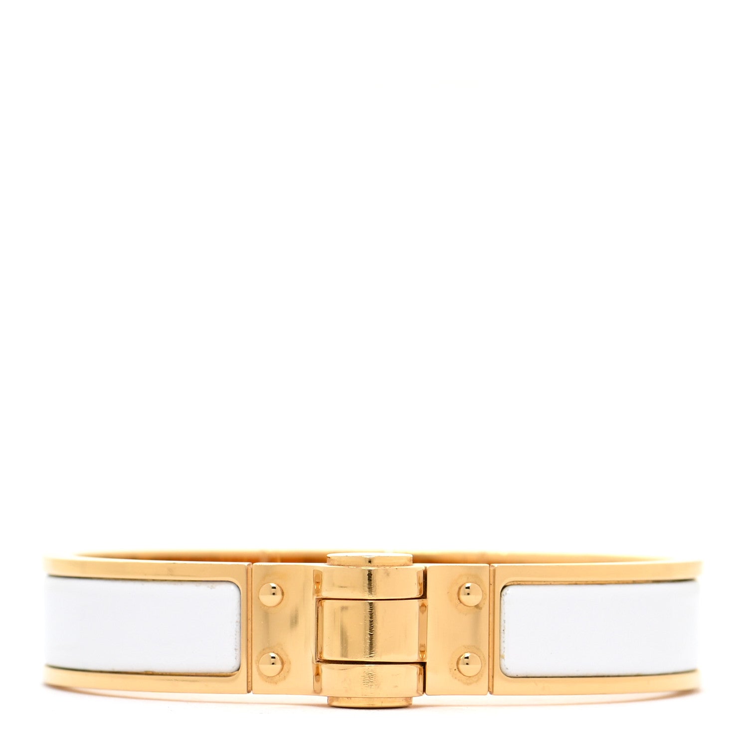Hermes Enamel Charniere Uni Narrow Hinged Bracelet S White 1 of 8