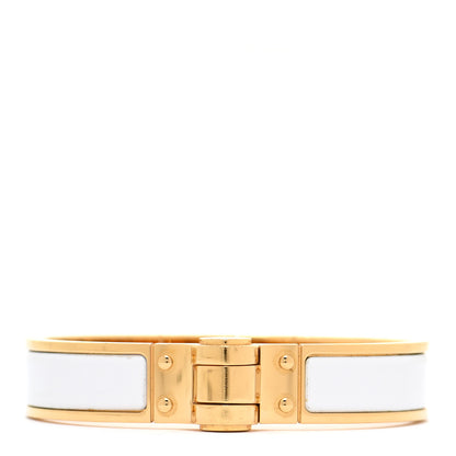 Hermes Enamel Charniere Uni Narrow Hinged Bracelet S White 1 of 8