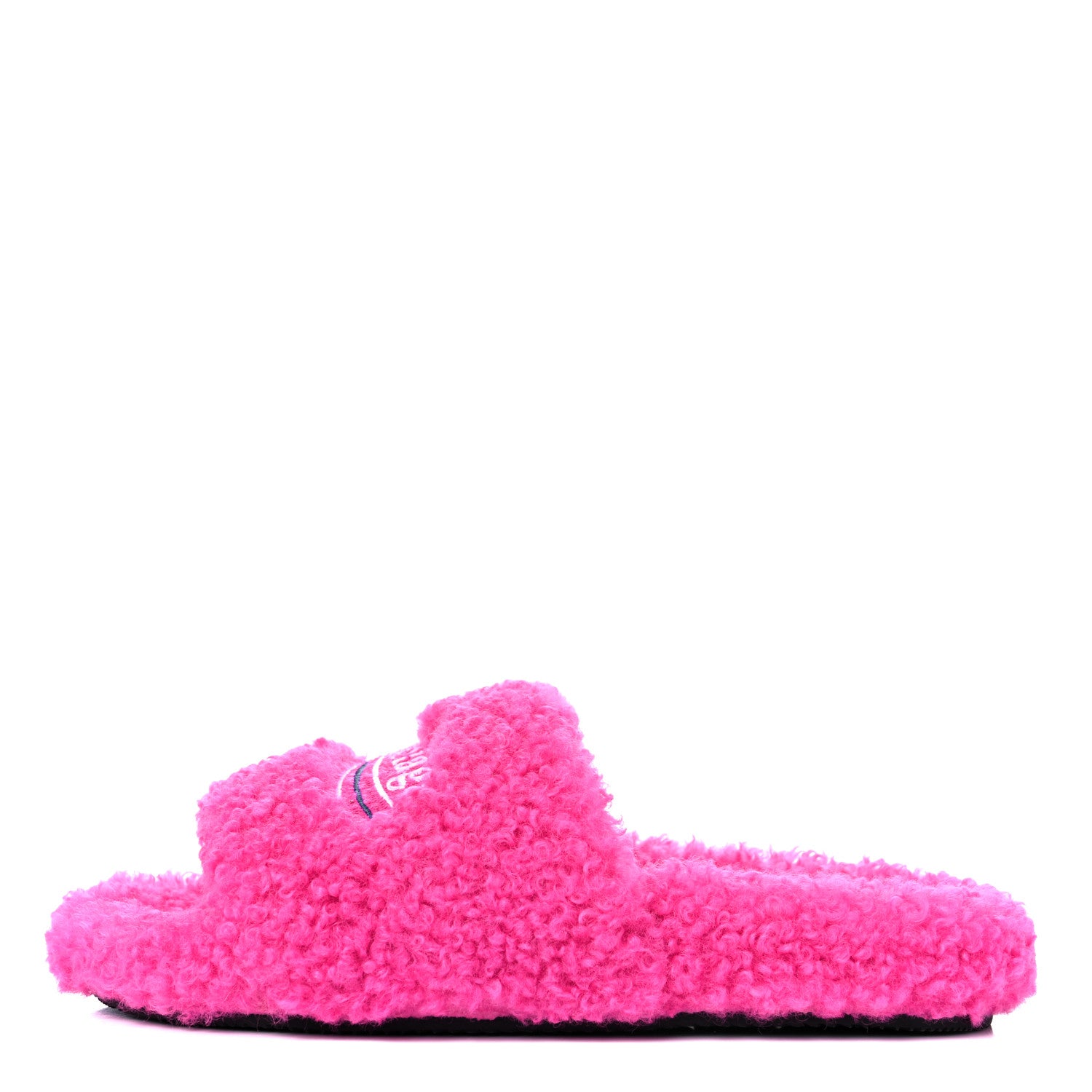 Balenciaga Faux Shearling Political Campaign Logo Slide Sandals 36 Pink White Blue 1 of 8
