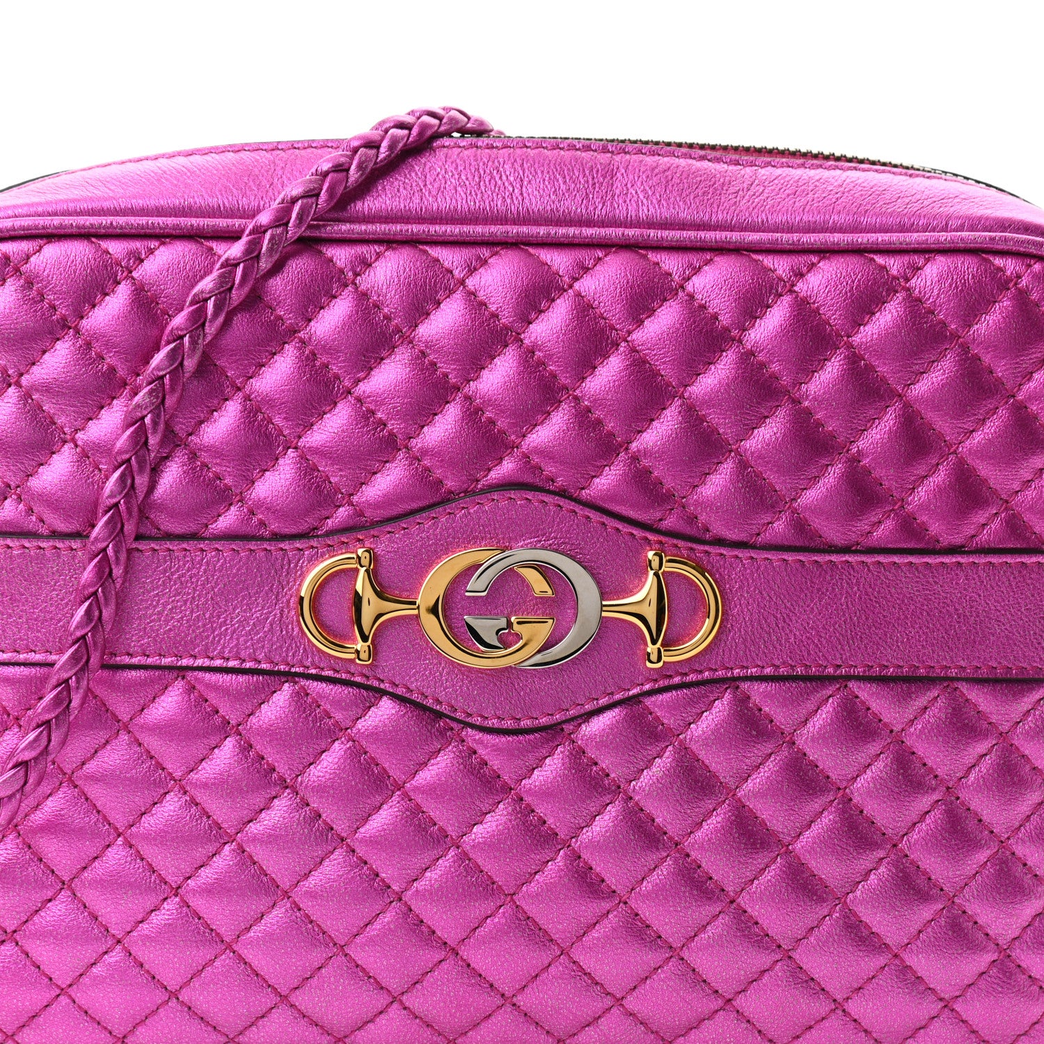 Gucci Laminated Nappa Trapuntata Small Zumi Shoulder Bag Fuxia 8 of 10