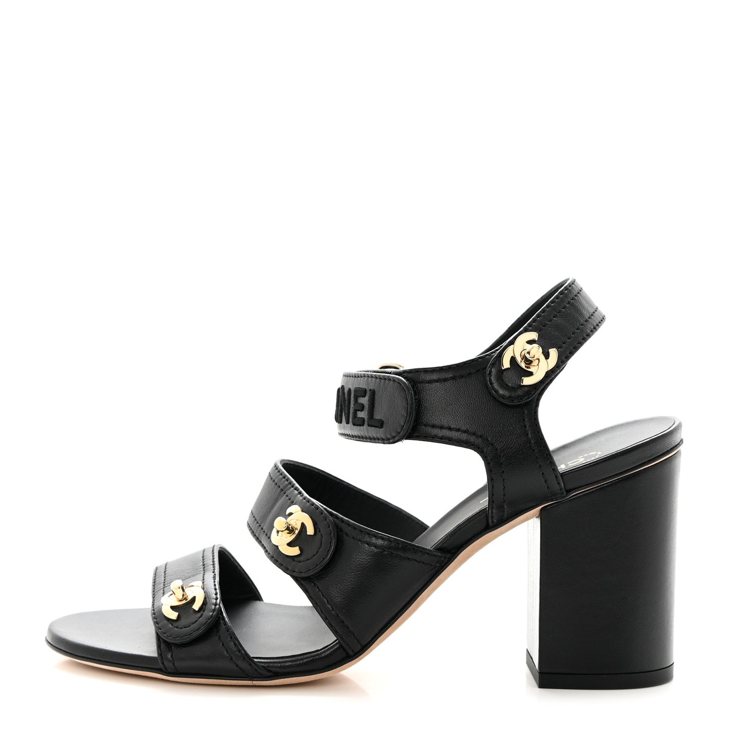 Goatskin CC Turnlock Sandals 39 Black