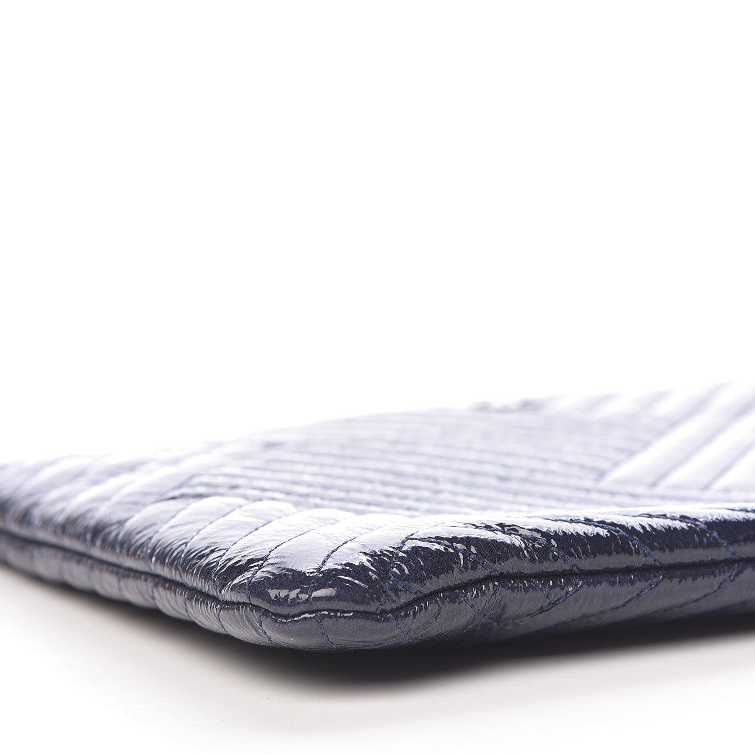 Chanel Distressed Patent Chevron Quilted Medium CC Crossing Cosmetic Case Blue 9 of 10