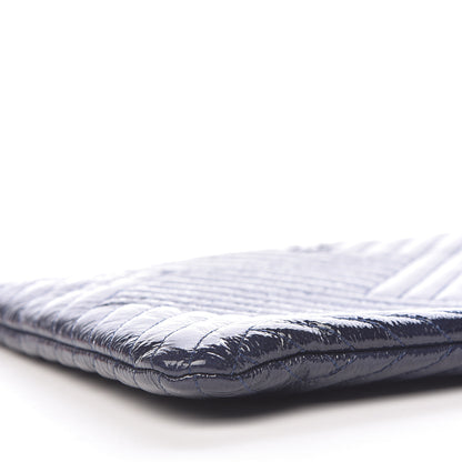 Chanel Distressed Patent Chevron Quilted Medium CC Crossing Cosmetic Case Blue 9 of 10