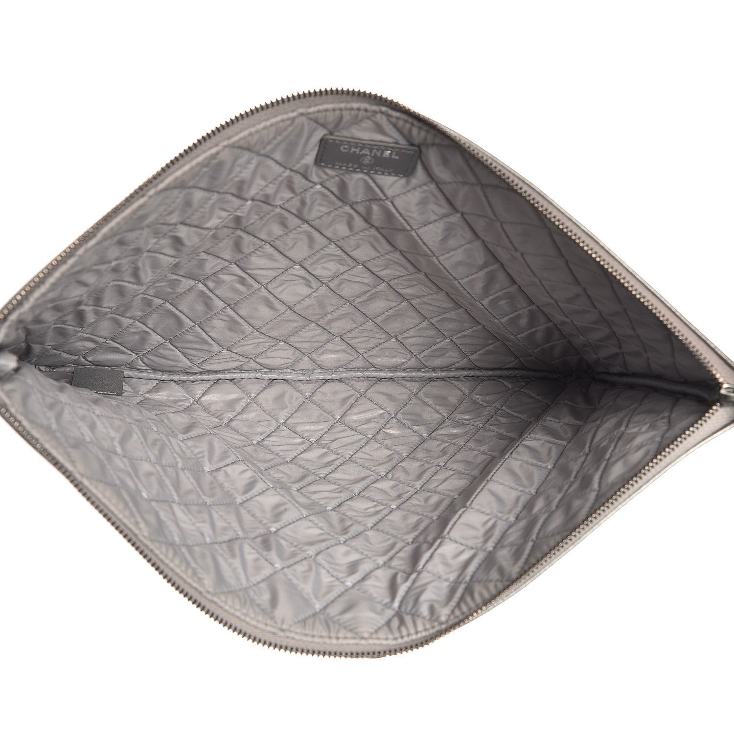 Chanel Metallic Caviar Quilted Large Boy Cosmetic Case Silver 5 of 7