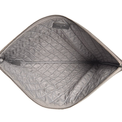 Chanel Metallic Caviar Quilted Large Boy Cosmetic Case Silver 5 of 7