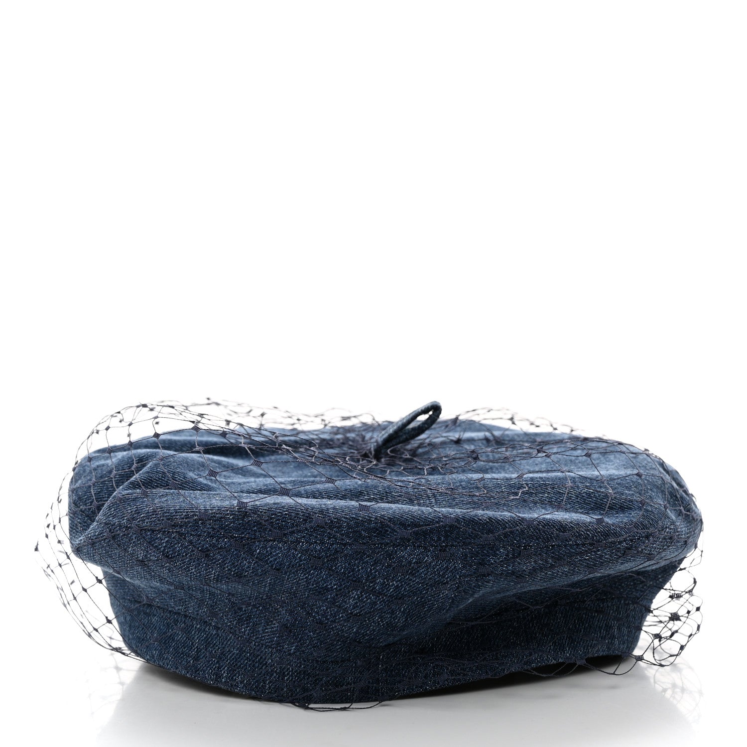 Christian Dior Cotton Denim Arty Beret Cap With Veil 58 Blue 5 of 11