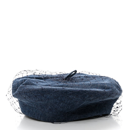 Christian Dior Cotton Denim Arty Beret Cap With Veil 58 Blue 5 of 11