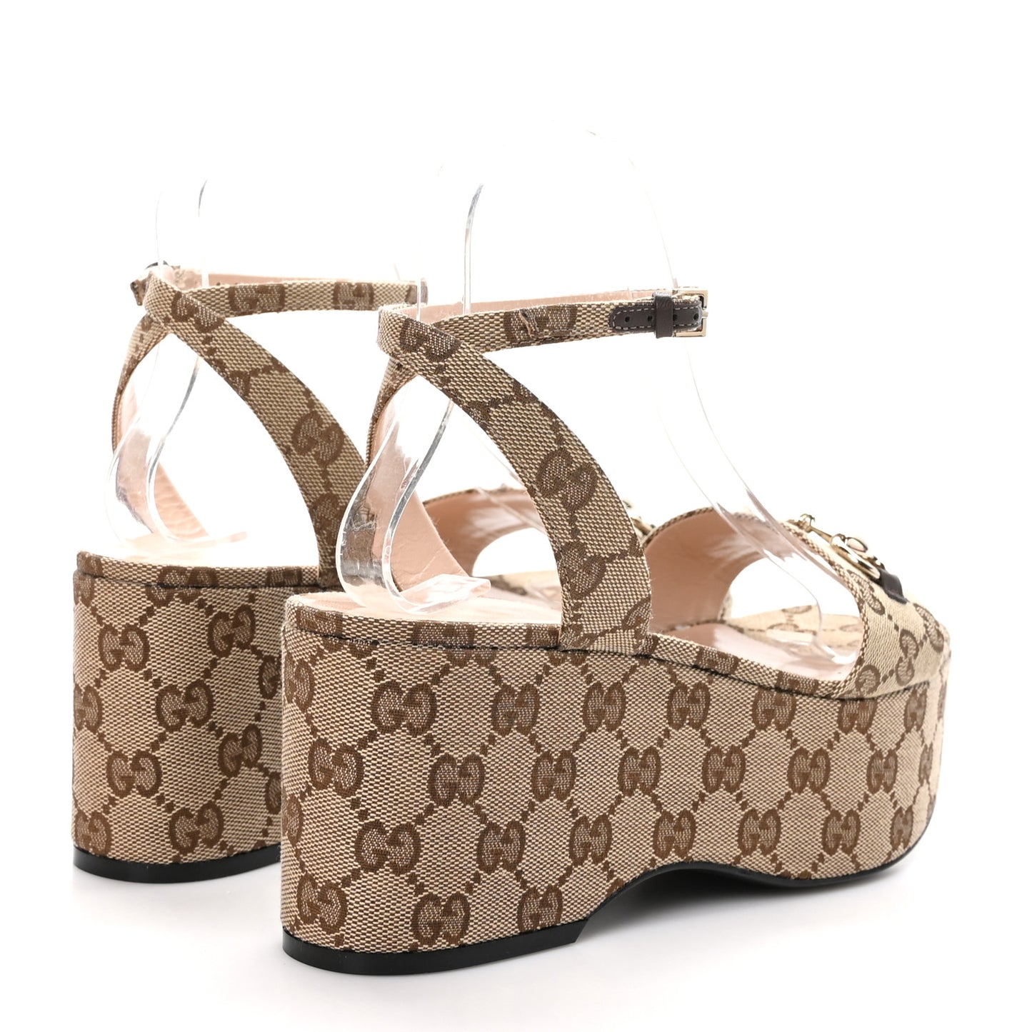 Monogram Nappa Chalotte Horsebit Ankle Strap 75mm Flatform Sandals 39 Beige Ebony