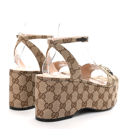 Gucci Monogram Nappa Chalotte Horsebit Ankle Strap 75mm Flatform Sandals 39 Beige Ebony 4 of 8
