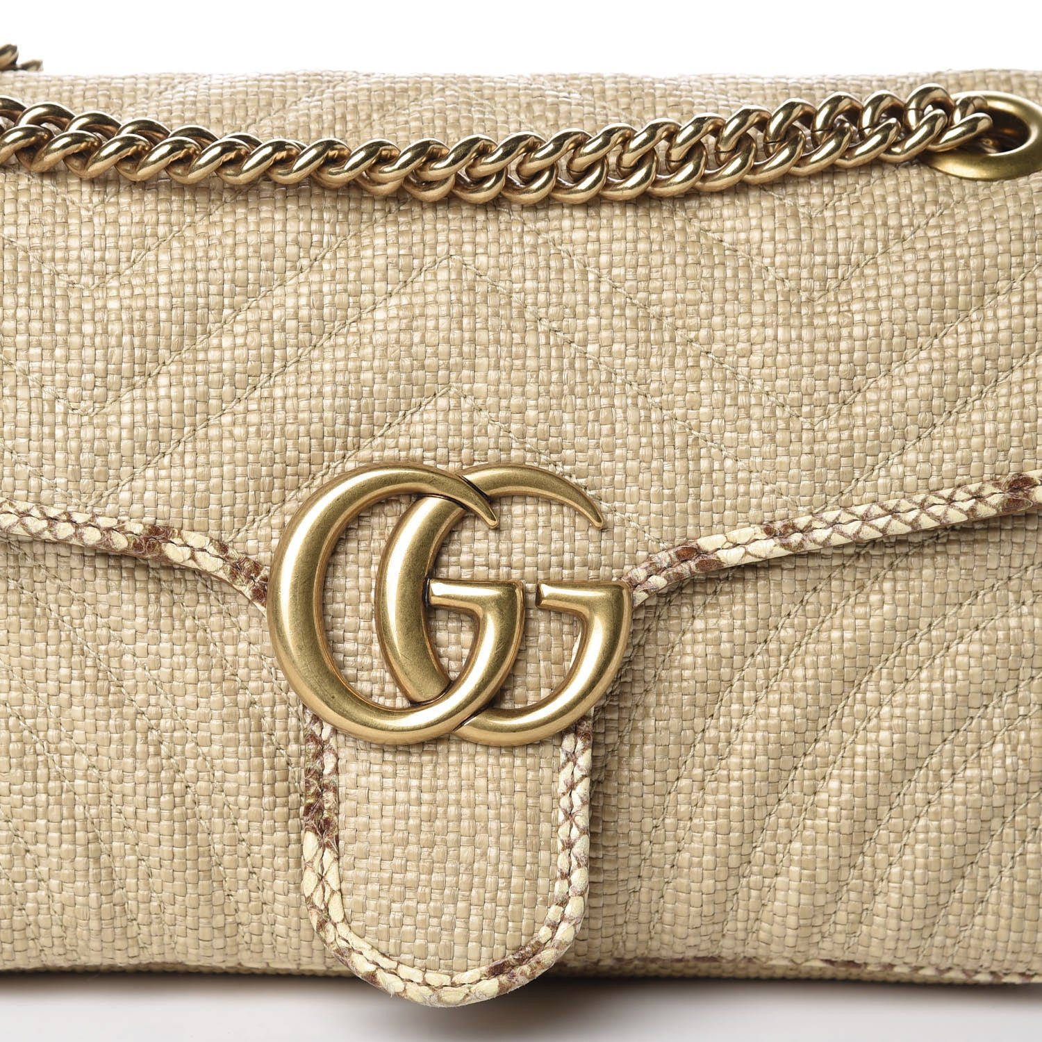 Gucci Raffia Elaphe Matelasse Small GG Marmont Shoulder Bag Natural Cream Brown 10 of 10