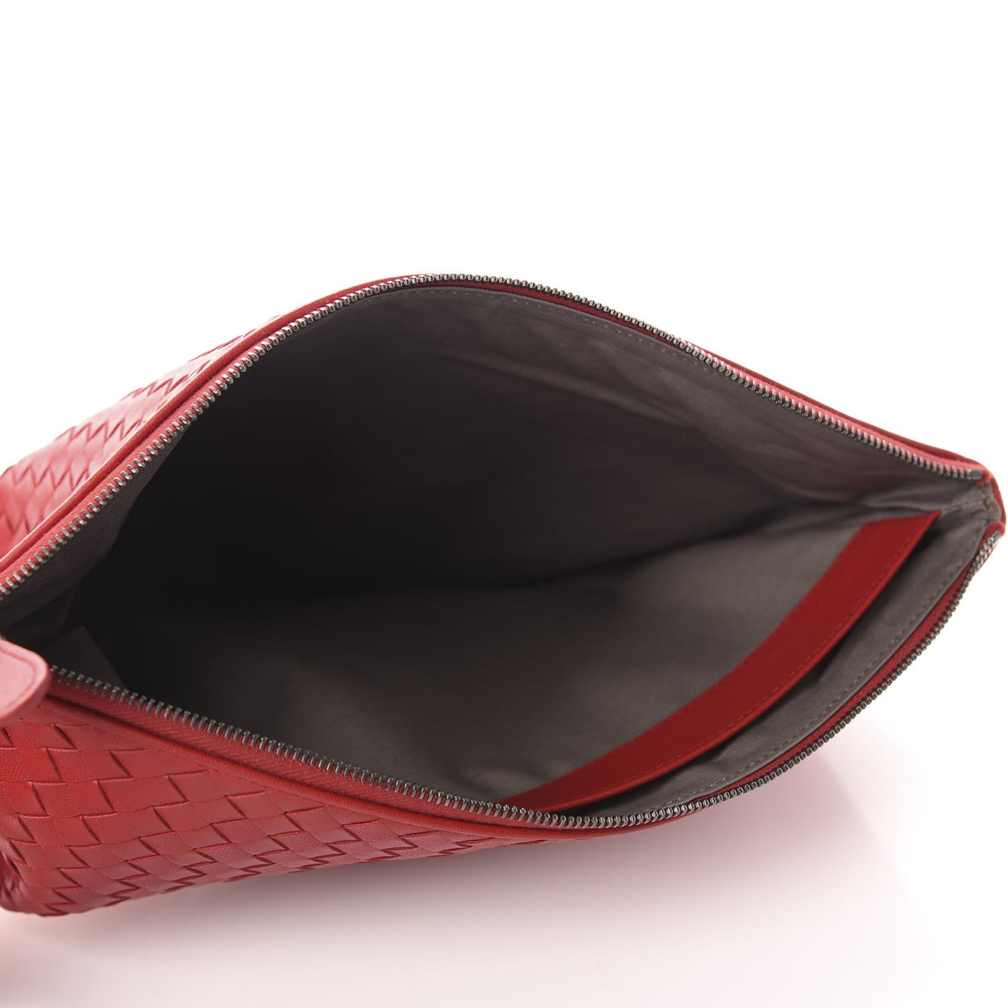 Nappa Intrecciato Large Flat Zip Biletto Pouch Red