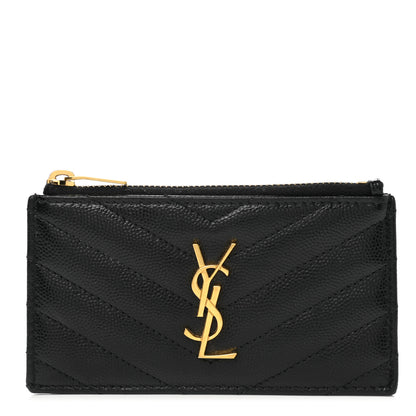 Saint Laurent Monogram Grain de Poudre 5 Fragments Zip Pouch Card Holder Black 1 of 8