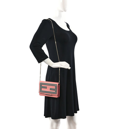 Fendi Vitello Studded Tube Wallet on Chain Pink 2 of 9