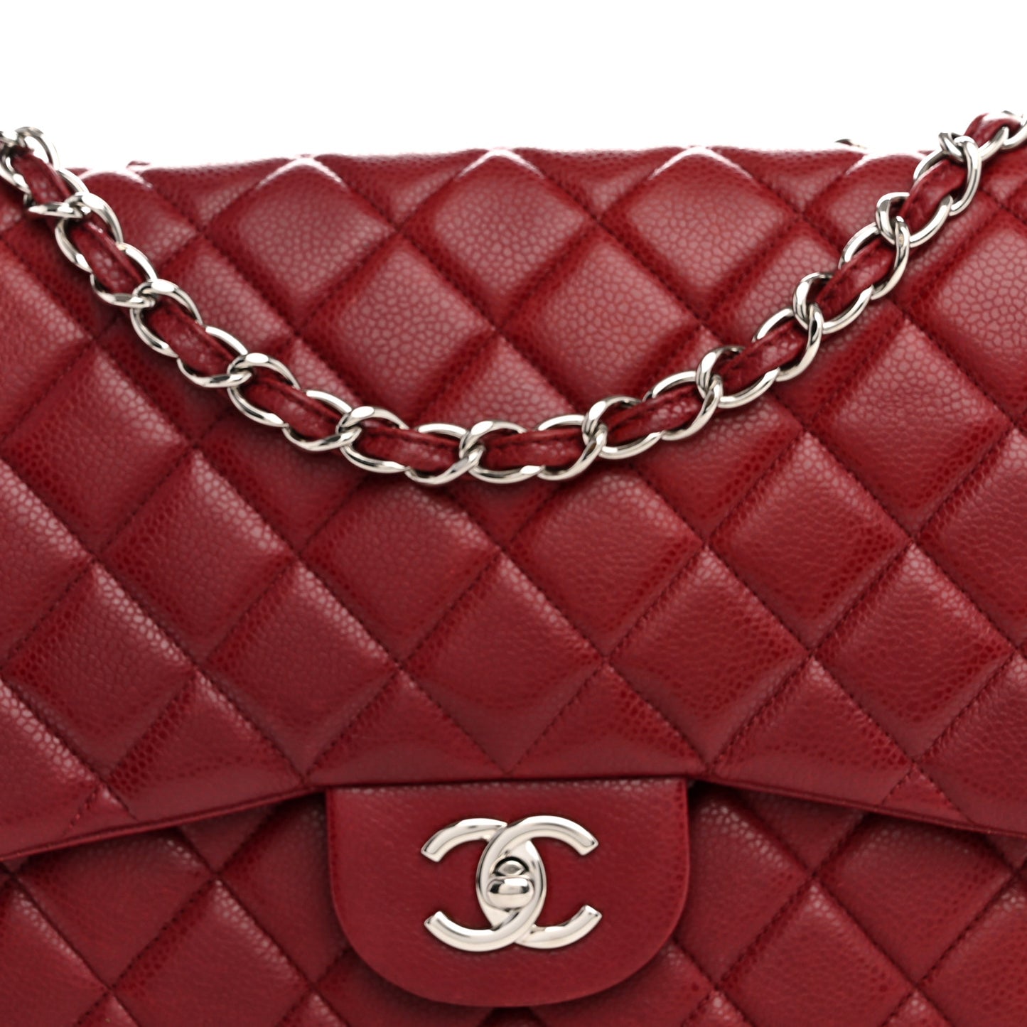 Caviar Quilted Jumbo Single Flap Dark Red