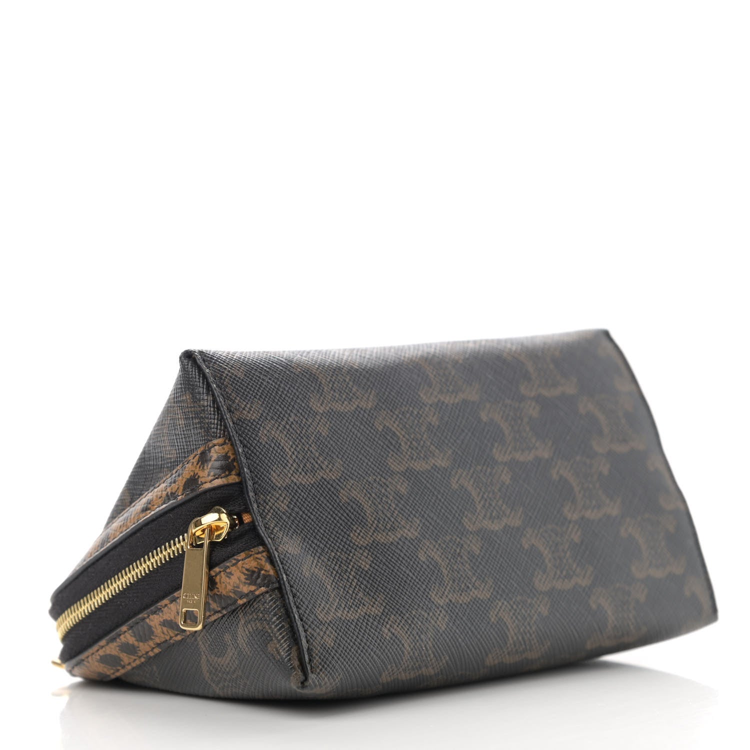 Celine Triomphe Canvas Calfskin Leopard Print Mini Clutch on Chain Black Tan 4 of 10