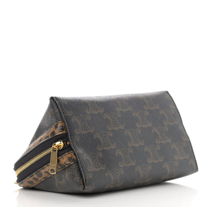 Celine Triomphe Canvas Calfskin Leopard Print Mini Clutch on Chain Black Tan 4 of 10