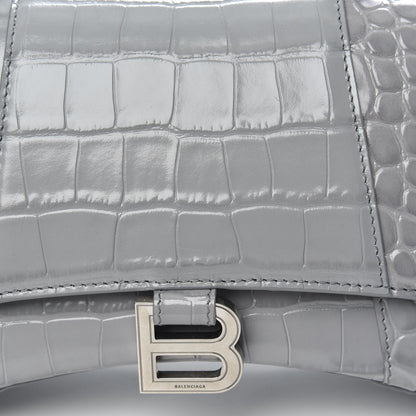 Balenciaga Shiny Calfskin Crocodile Embossed Small Hourglass Top Handle Bag Balenciaga Grey 8 of 10