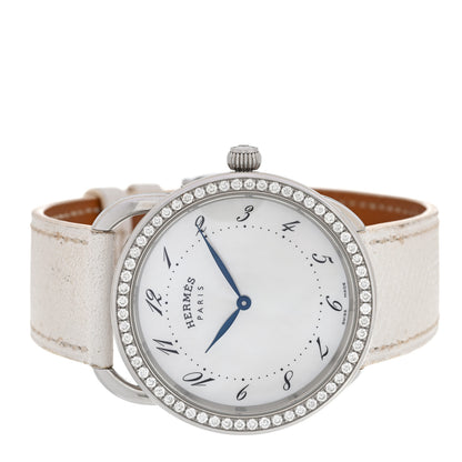 Hermes Stainless Steel Epsom Diamond Bezel Mother of Pearl 38mm Arceau Quartz Watch Blanc 2 of 4