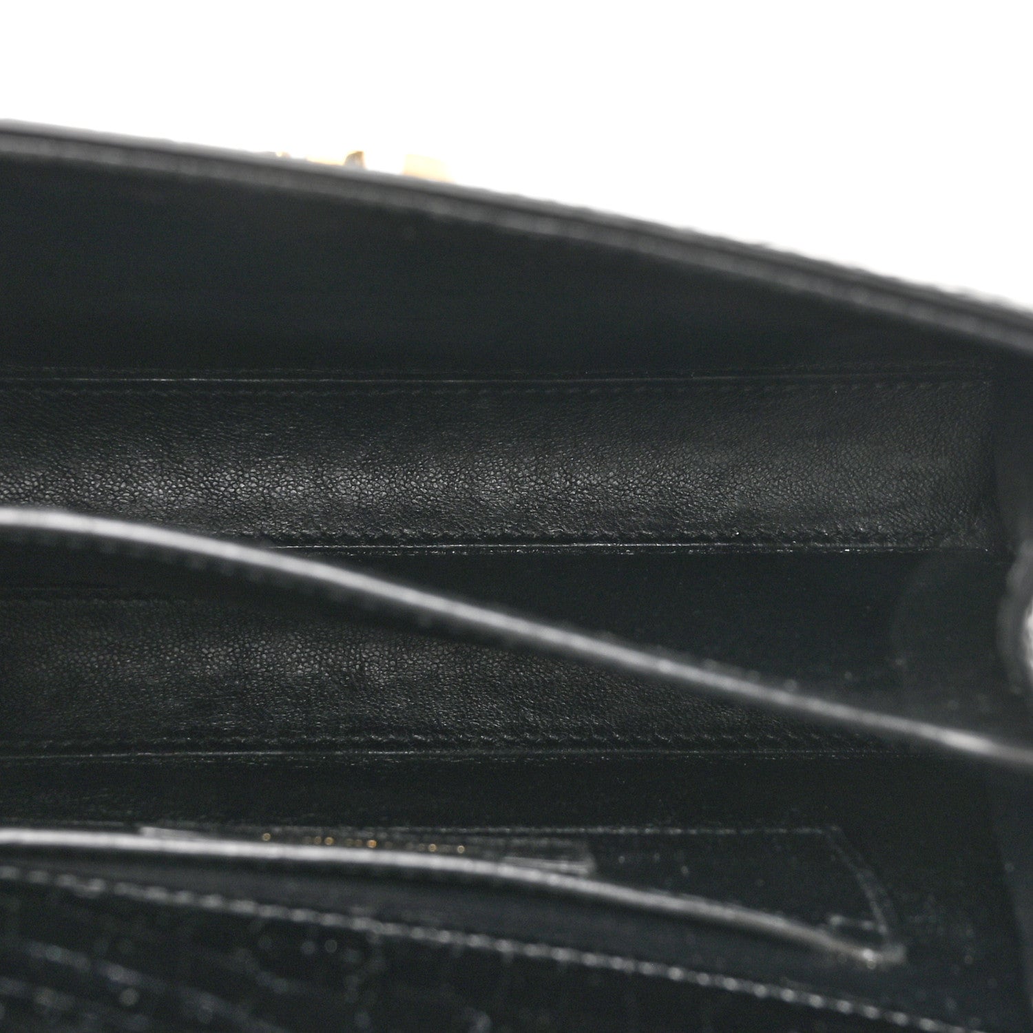 Saint Laurent Calfskin Crocodile Embossed Mini Classic Monogram Cassandra Top Handle Black 5 of 12
