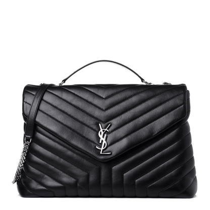 Saint Laurent Calfskin Y Quilted Monogram Large Loulou Chain Satchel Black 1 of 12