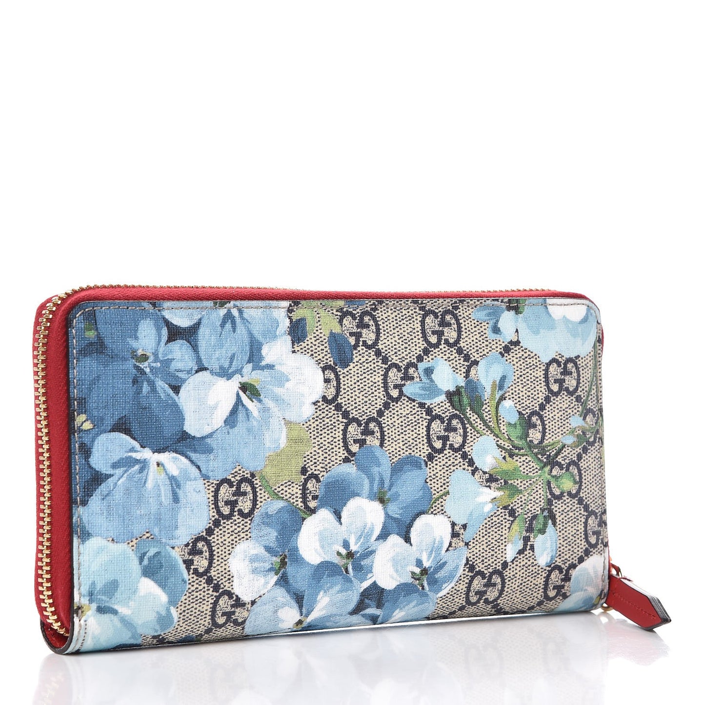 GG Supreme Monogram Blooms Zip Around Wallet Blue