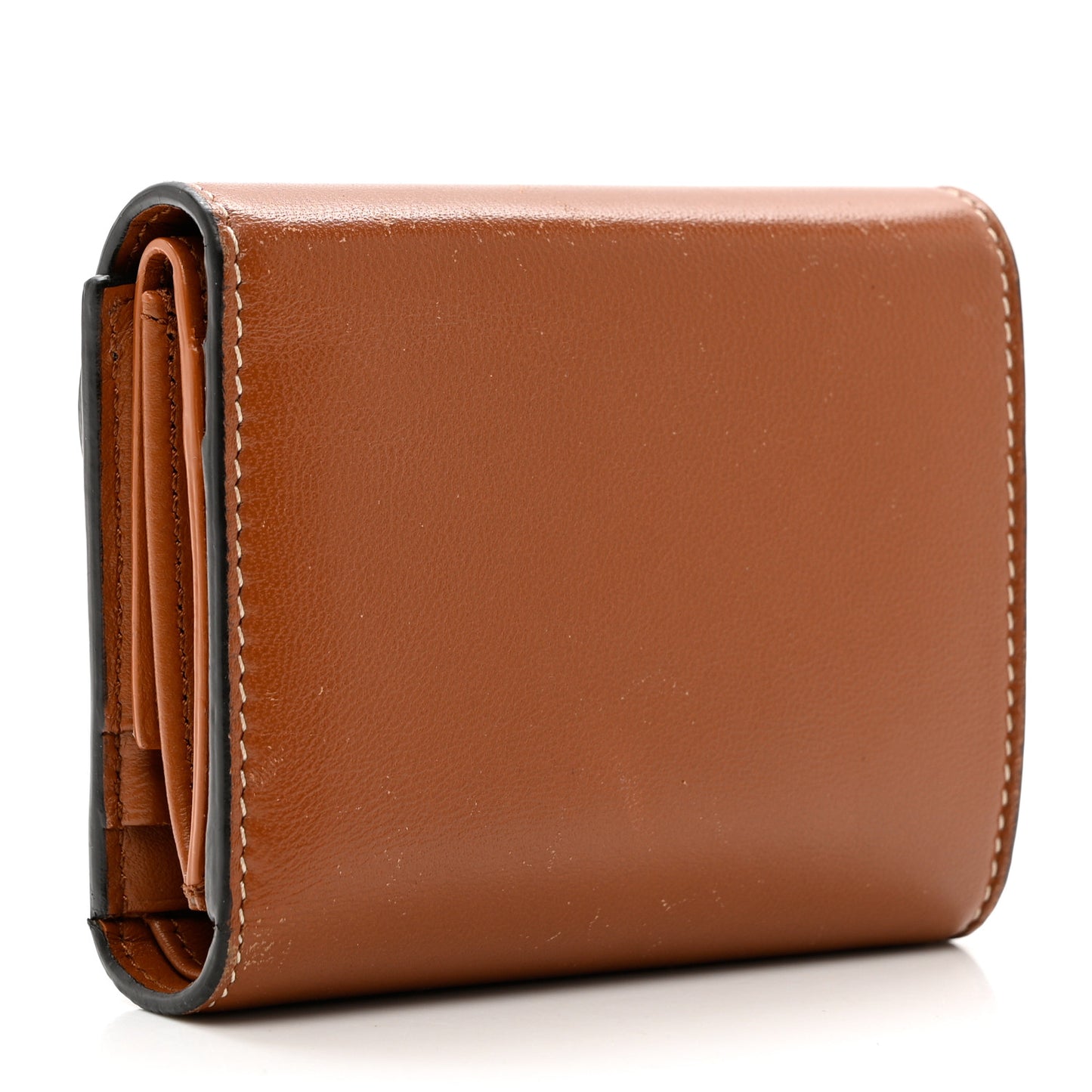 Shiny Calfskin Triomphe Compact Wallet Natural Tan