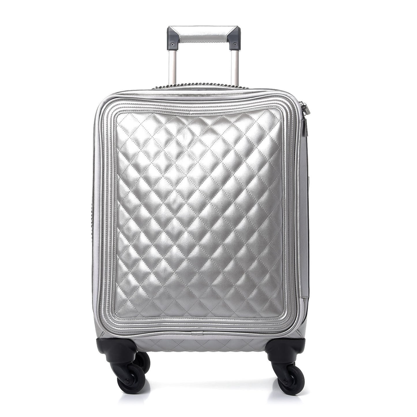 Metallic Caviar Quilted Coco Case Trolley Silver