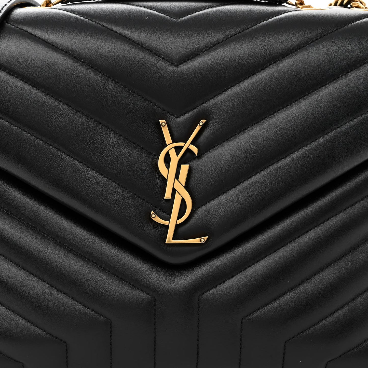 Calfskin Y Quilted Monogram Medium Loulou Chain Satchel Black
