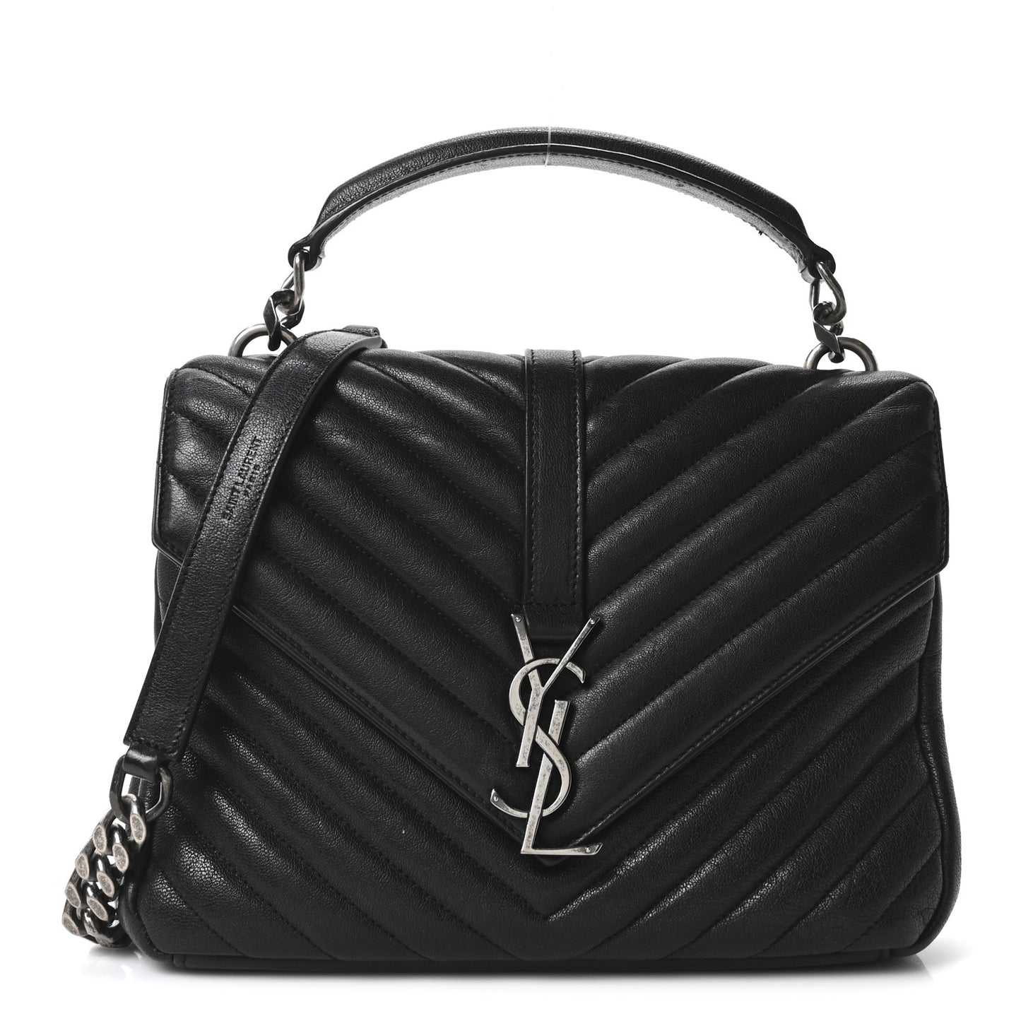 Sheepskin Matelasse Chevron Monogram Medium College Bag Black