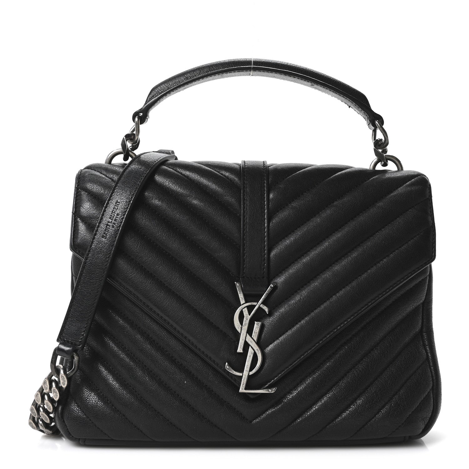 Saint Laurent Sheepskin Matelasse Chevron Monogram Medium College Bag Black 1 of 10