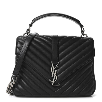 Saint Laurent Sheepskin Matelasse Chevron Monogram Medium College Bag Black 1 of 10