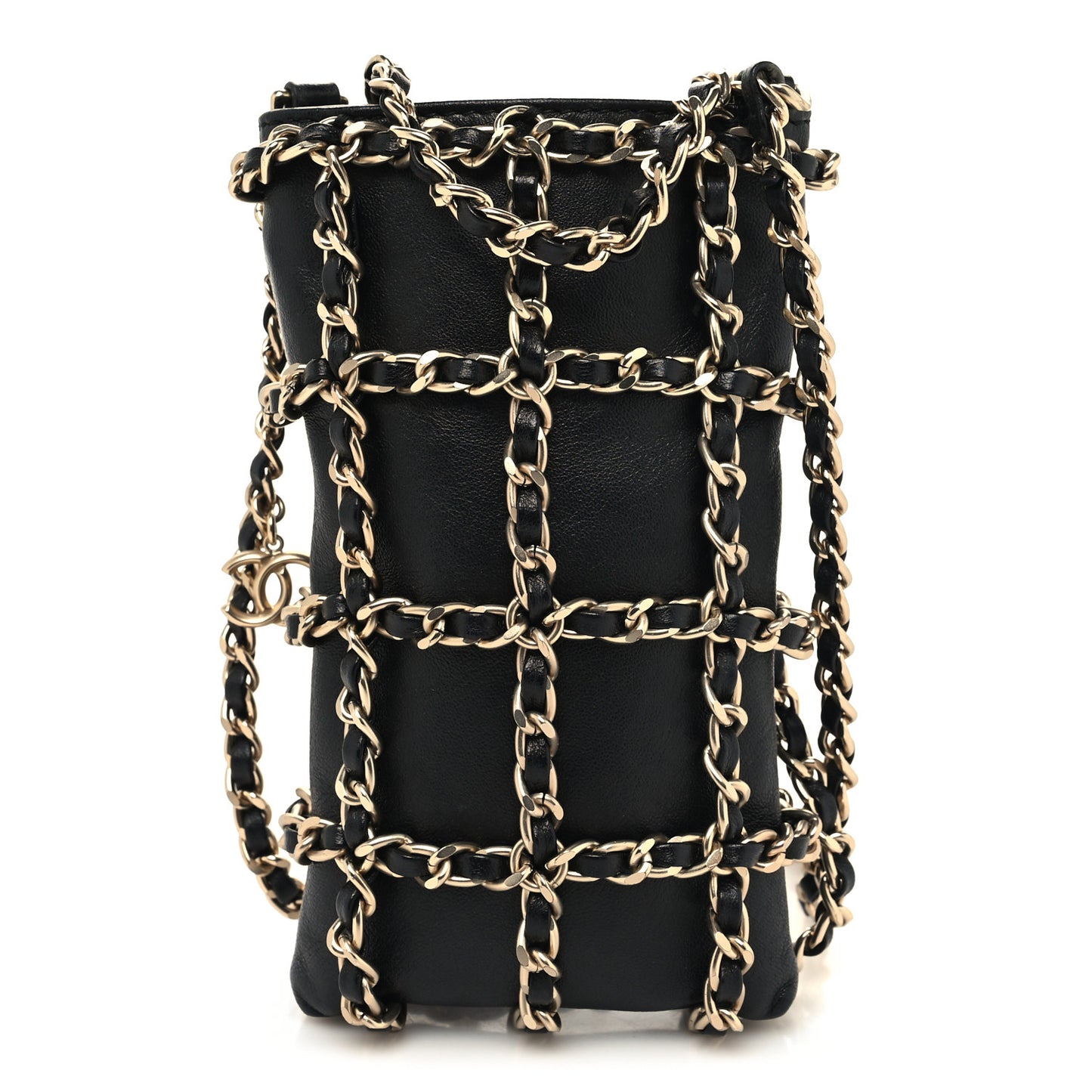 Lambskin Tech Me Out Clutch With Chain Black