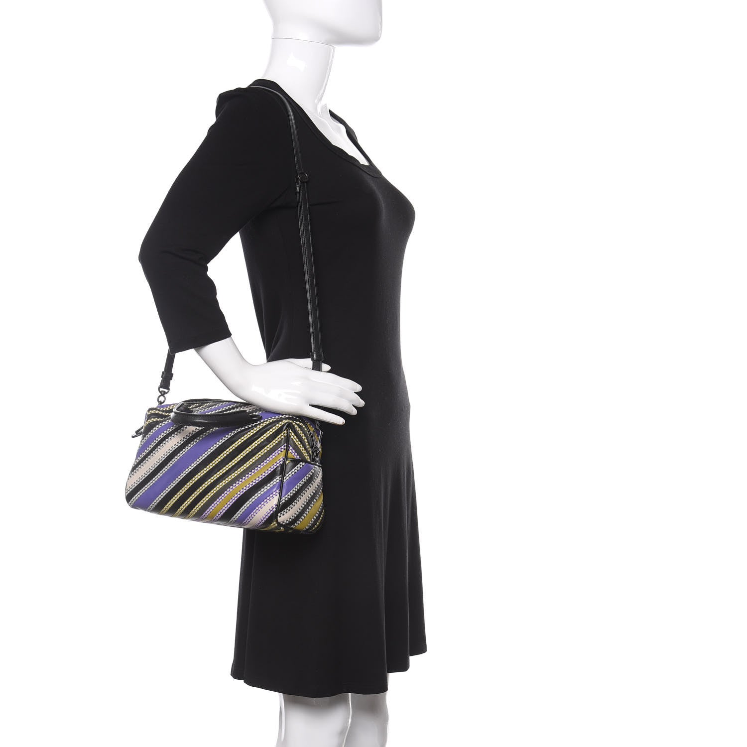 Bottega Veneta Nappa Diagonal Stripe Boston Lavender Black Multi 2 of 12