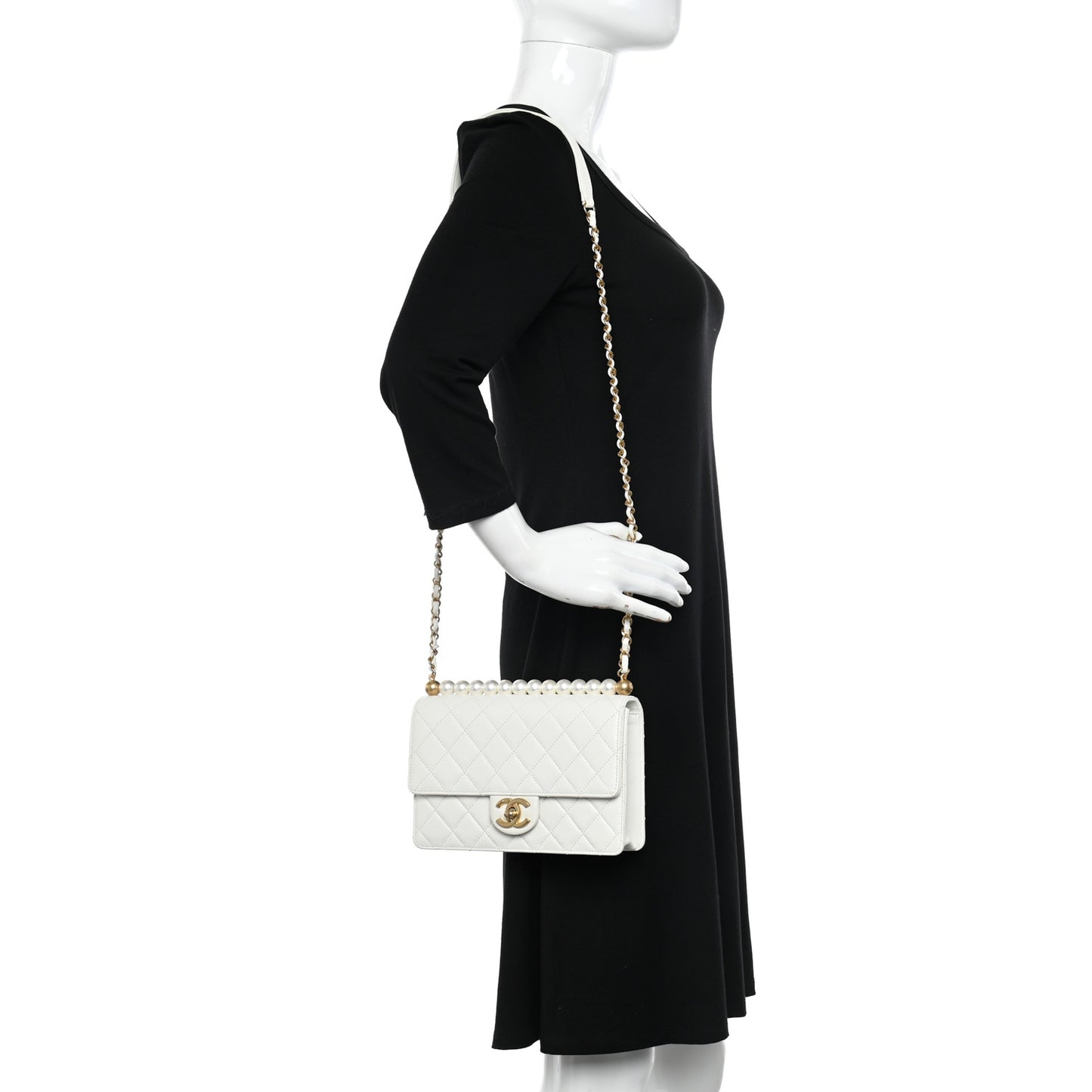 Lambskin Quilted Small Chic Pearls Flap White