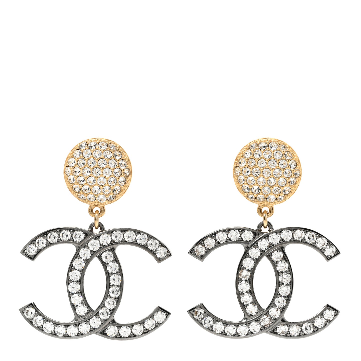 Crystal CC Drop Earrings Gold Silver
