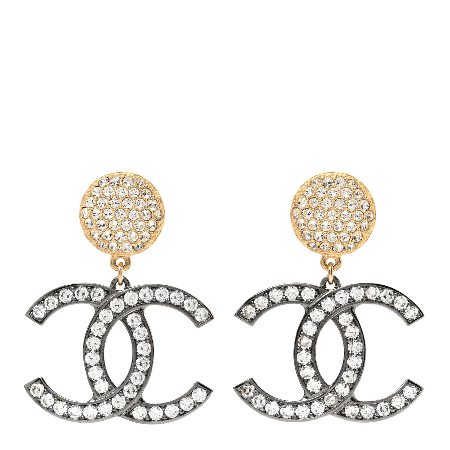 Chanel Crystal CC Drop Earrings Gold Silver 1 of 5