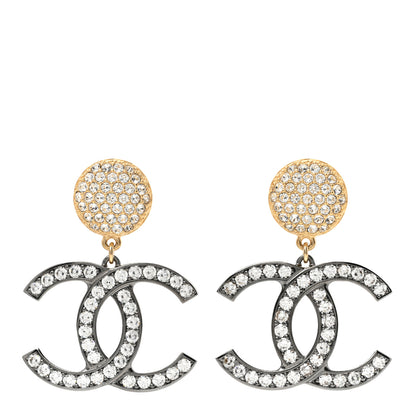 Chanel Crystal CC Drop Earrings Gold Silver 1 of 5